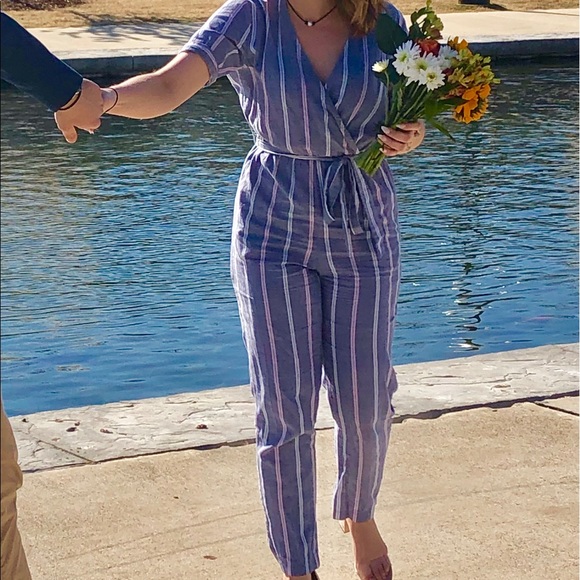 Striped Wrap Jumpsuit - Picture 2 of 5